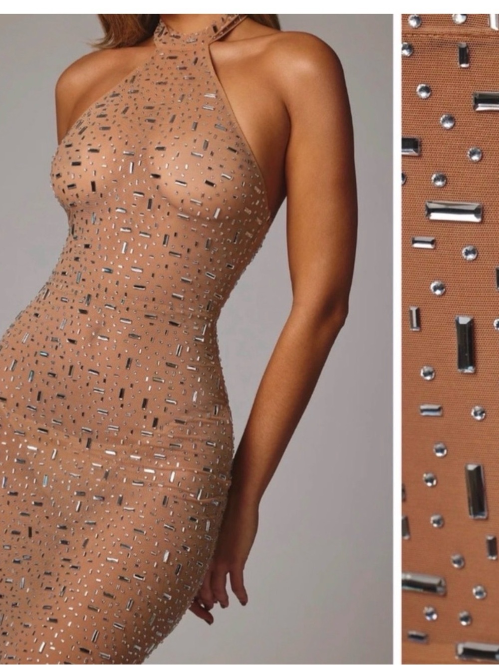 Oh Polly Nude Sequin Halter Maxi Dress - Picture 4 of 5